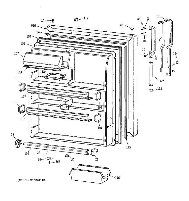 FRESH FOOD DOOR Diagram and Parts List for TBX24JAZERAA  General Electric Refrigerator
