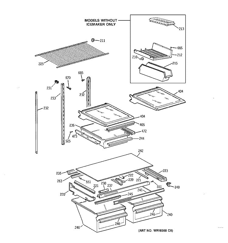 SHELF PARTS Diagram and Parts List for TBX24JAZERAA  General Electric Refrigerator