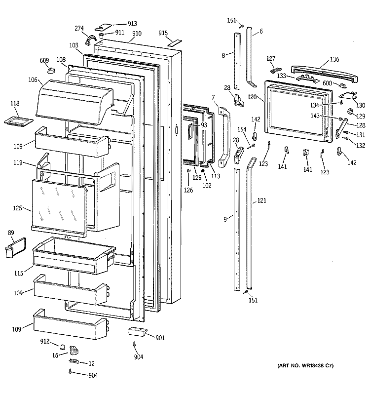FRESH FOOD DOOR Diagram and Parts List for TFK28ZFZCAA  General Electric Refrigerator