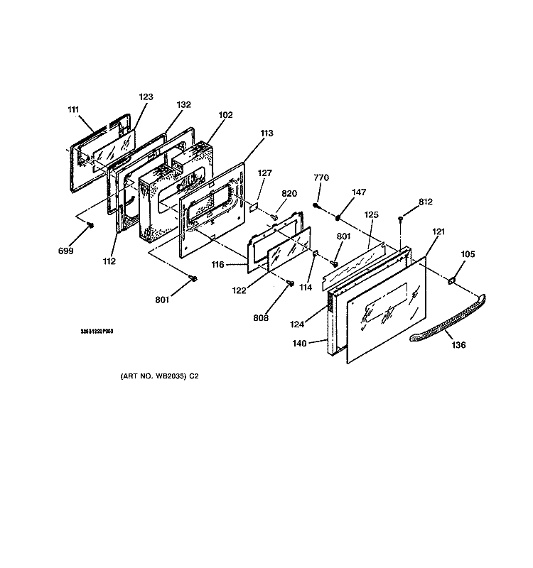 DOOR Diagram and Parts List for JGSP44AEY1AA  General Electric Range