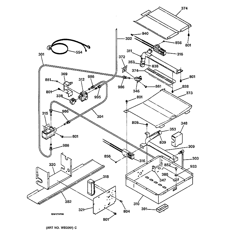 OVEN BURNER Diagram and Parts List for JGSP44AEY1AA  General Electric Range