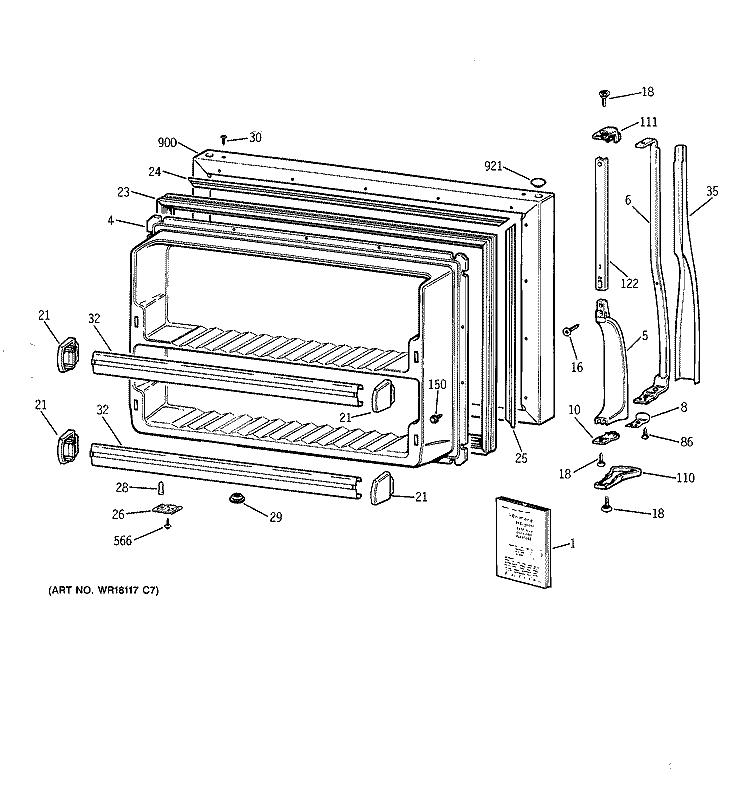 FREEZER DOOR Diagram and Parts List for CTX21GIXFRAA  Hotpoint Refrigerator