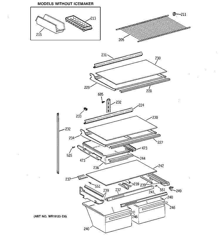 SHELF PARTS Diagram and Parts List for CTX21GIXFRAA  Hotpoint Refrigerator