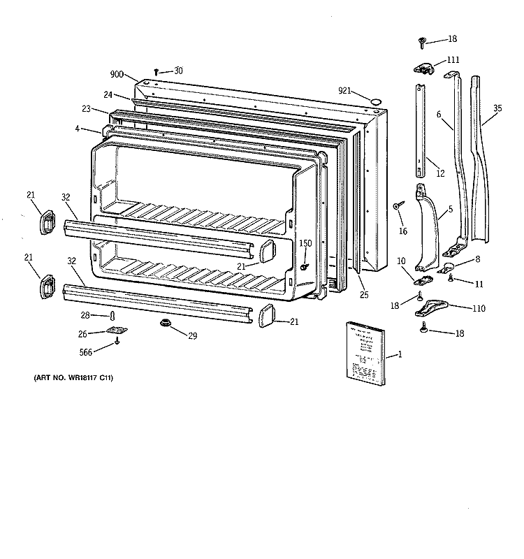 FREEZER DOOR Diagram and Parts List for CTI18GIXERWW  Hotpoint Refrigerator