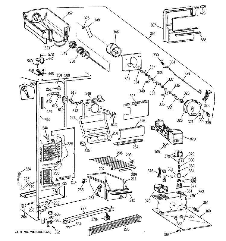 FREEZER SECTION Diagram and Parts List for CSK25GRYEAA  Hotpoint Refrigerator