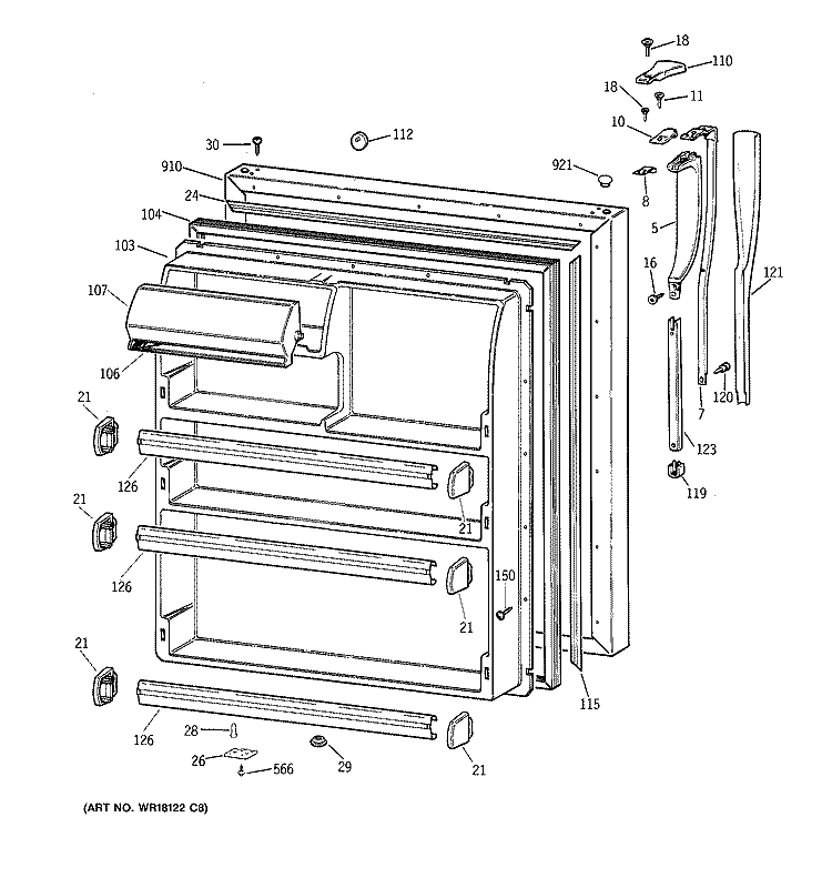 FRESH FOOD DOOR Diagram and Parts List for CTX21GIXJRAA  Hotpoint Refrigerator