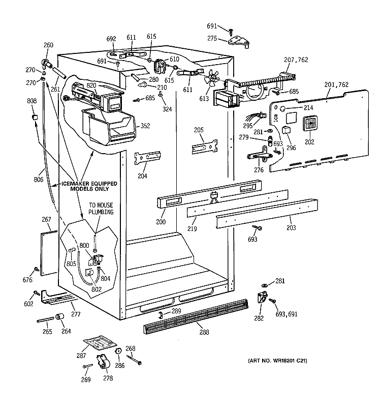CABINET PARTS Diagram and Parts List for CTX21GIXJRAA  Hotpoint Refrigerator