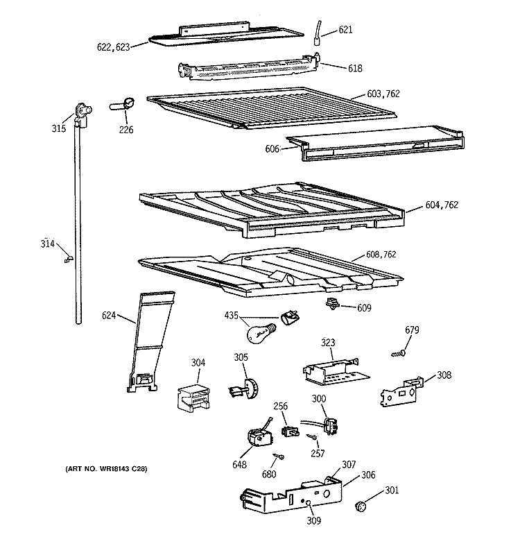 COMPARTMENT SEPARATOR PARTS Diagram and Parts List for CTX21GIXJRAA  Hotpoint Refrigerator