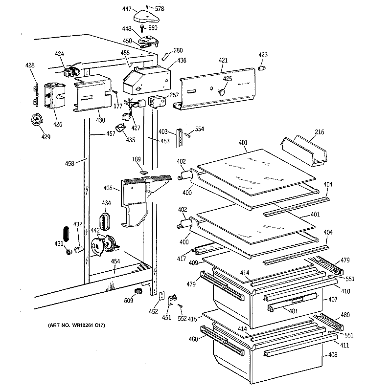FRESH FOOD SECTION Diagram and Parts List for CSX22GAZAAA  Hotpoint Refrigerator