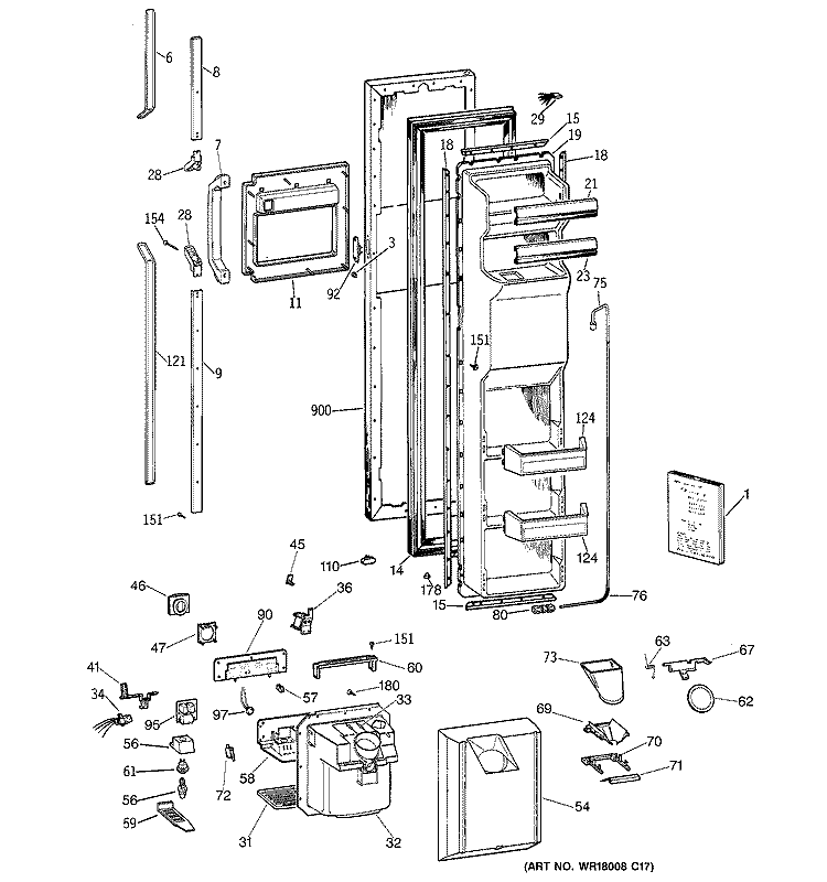 FREEZER DOOR Diagram and Parts List for CSK27PFZAAA  Hotpoint Refrigerator