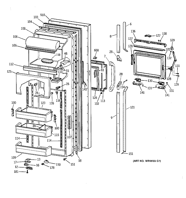 FRESH FOOD DOOR Diagram and Parts List for CSK27PFZAAA  Hotpoint Refrigerator