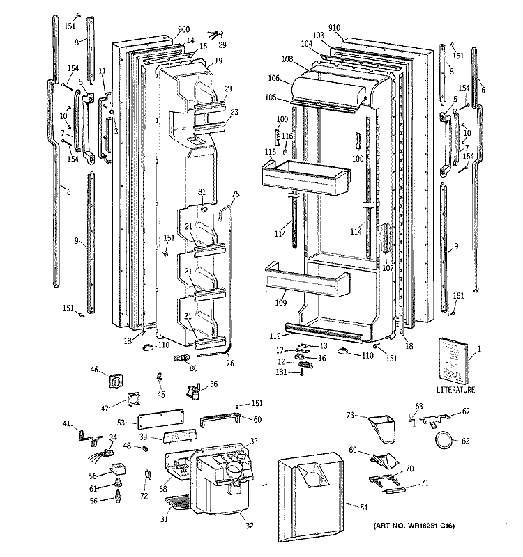 DOORS Diagram and Parts List for CST25GRZAAA  Hotpoint Refrigerator
