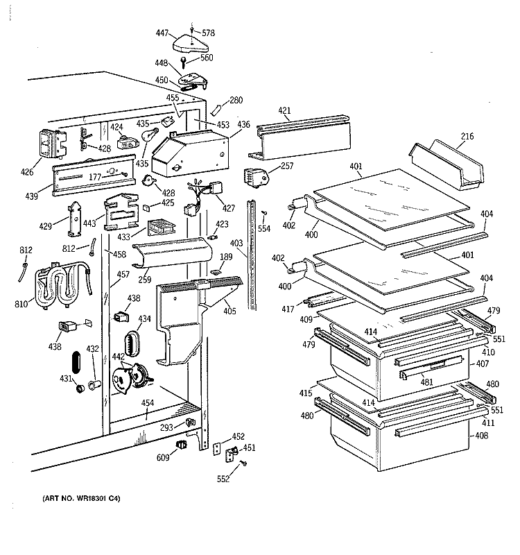 FRESH FOOD SECTION Diagram and Parts List for CST25GRZAAA  Hotpoint Refrigerator