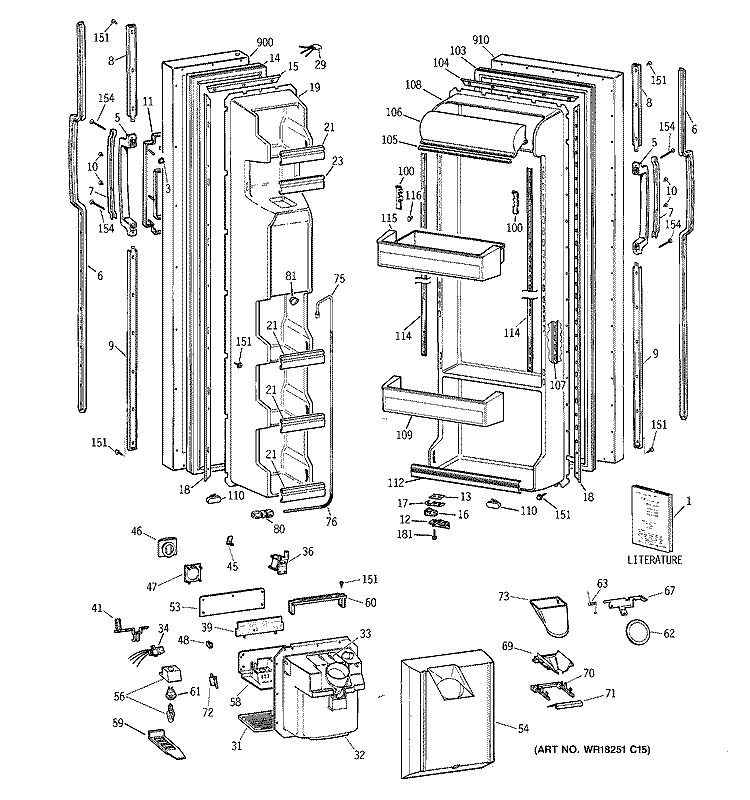 DOORS Diagram and Parts List for CSK25GRZAAA  Hotpoint Refrigerator