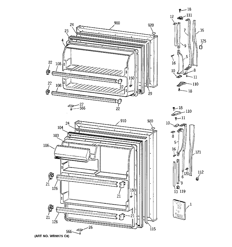 DOORS Diagram and Parts List for CTX14CAZCLAD  Hotpoint Refrigerator
