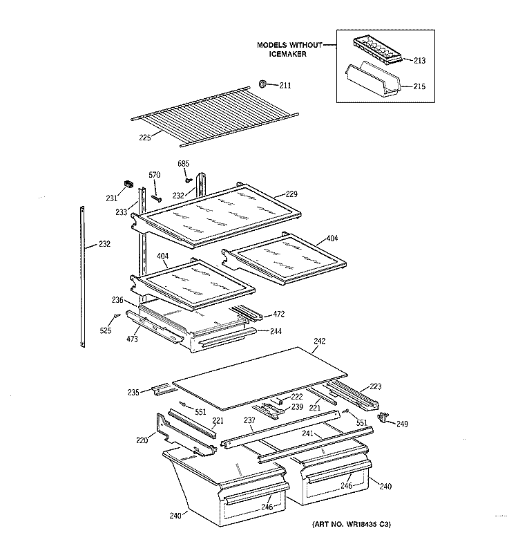 SHELF PARTS Diagram and Parts List for CTX21DIZBRAA  Hotpoint Refrigerator