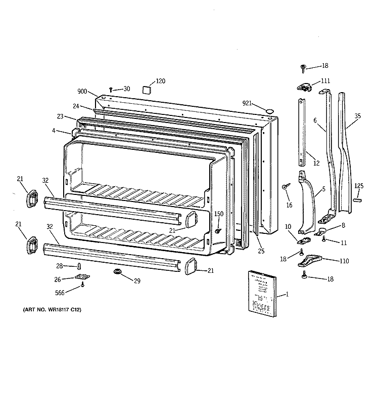 FREEZER DOOR Diagram and Parts List for CTI18GIZHRWW  Hotpoint Refrigerator