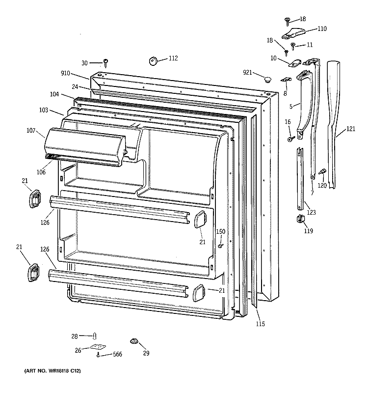 FRESH FOOD DOOR Diagram and Parts List for CTI18GIZHRWW  Hotpoint Refrigerator