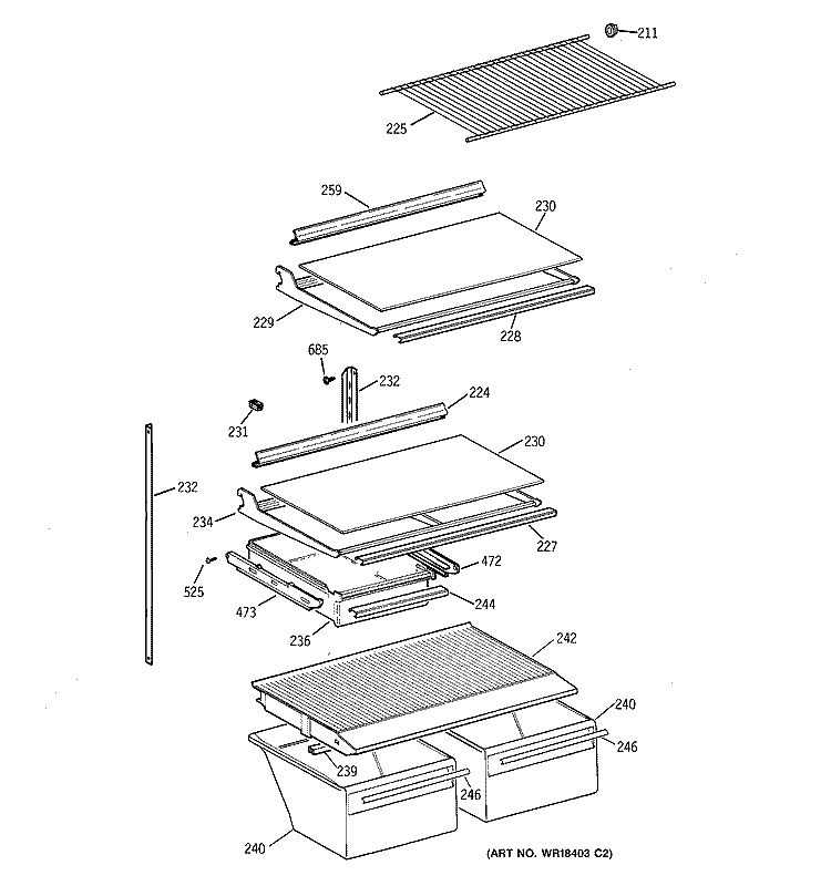 SHELF PARTS Diagram and Parts List for CTI18GIZHRWW  Hotpoint Refrigerator