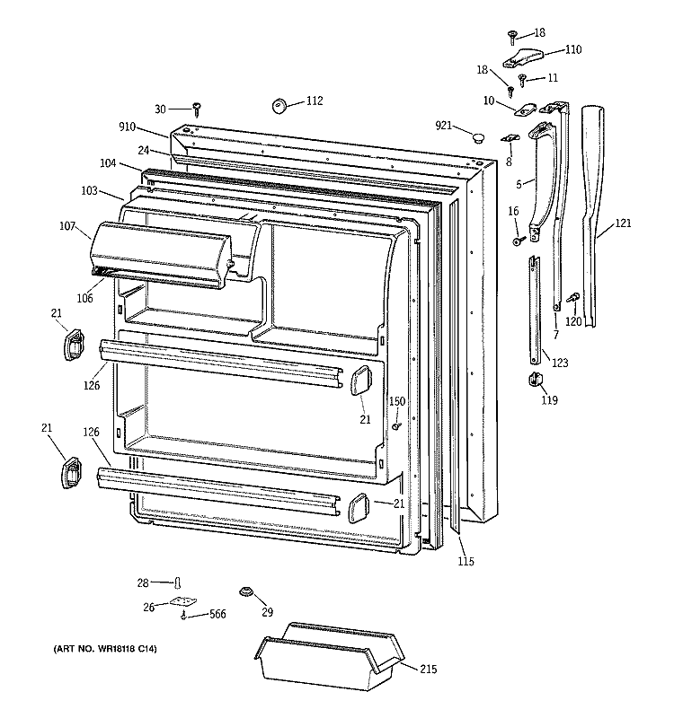 FRESH FOOD DOOR Diagram and Parts List for CTX18CAZCLAA  Hotpoint Refrigerator