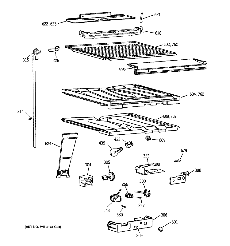 COMPARTMENT SEPARATOR PARTS Diagram and Parts List for CTX21DIZHRAA  Hotpoint Refrigerator