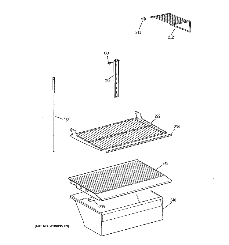 SHELF PARTS Diagram and Parts List for CTX18CIZLLWW  Hotpoint Refrigerator