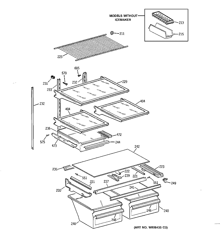 SHELF PARTS Diagram and Parts List for CTX21DAZKRAA  Hotpoint Refrigerator
