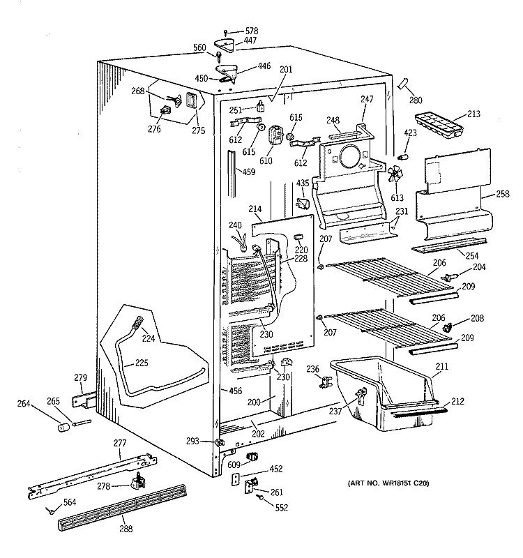 FREEZER SECTION Diagram and Parts List for CSK20GAAAAD  Hotpoint Refrigerator