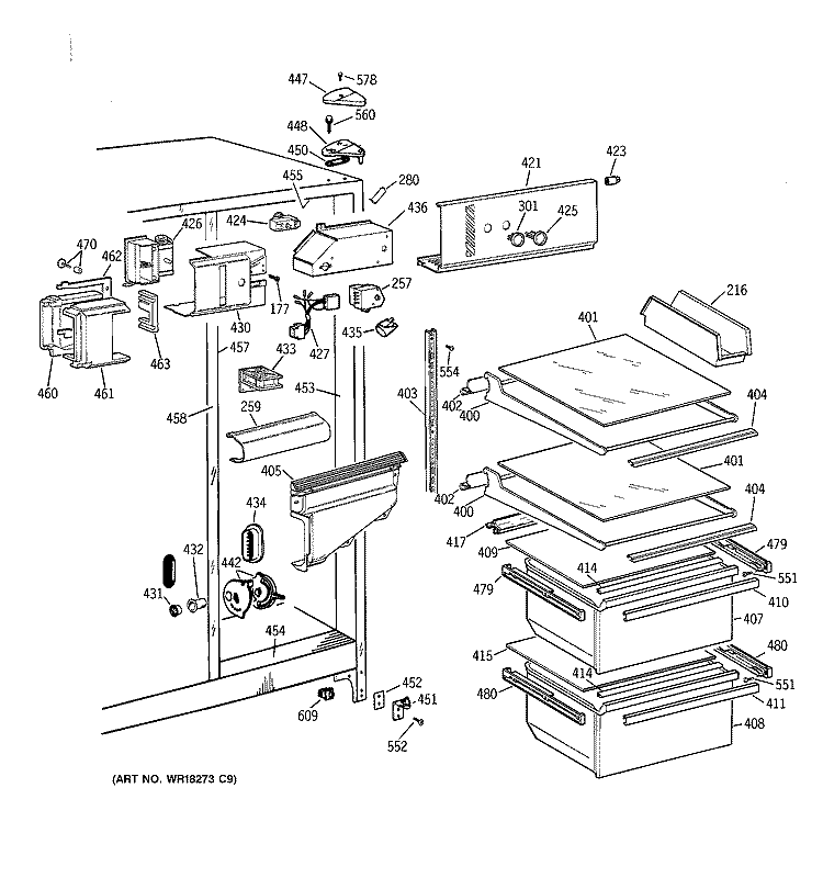 FRESH FOOD SECTION Diagram and Parts List for CSK20GAAAAD  Hotpoint Refrigerator