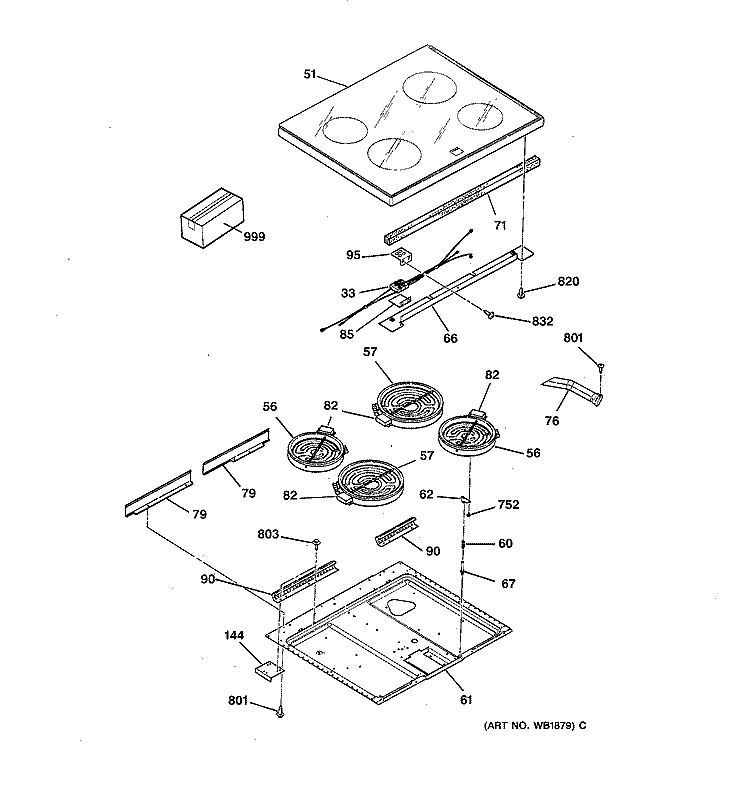 COOKTOP Diagram and Parts List for LEB356WT3WW  General Electric Range