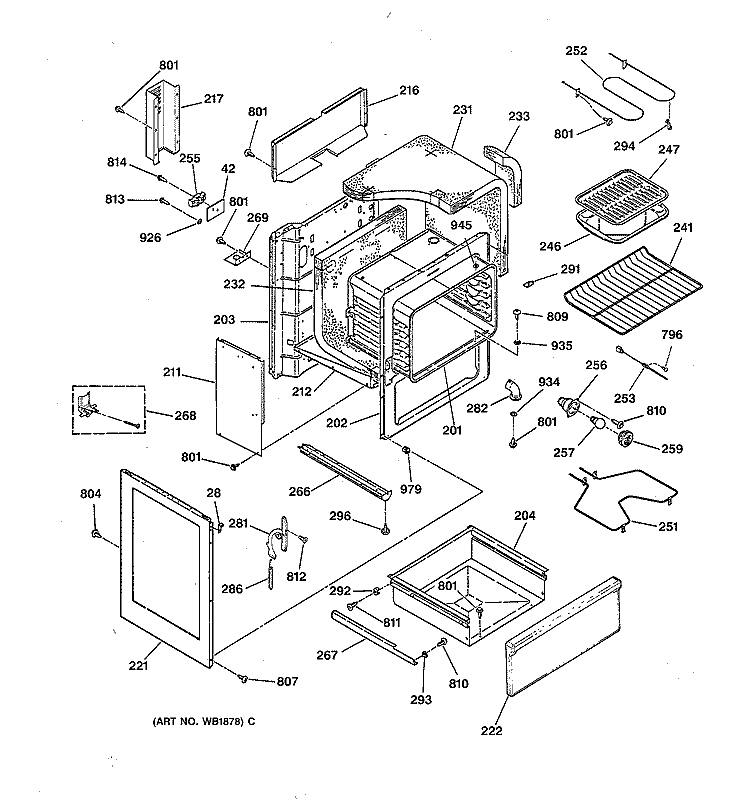 BODY PARTS Diagram and Parts List for LEB356WT3WW  General Electric Range