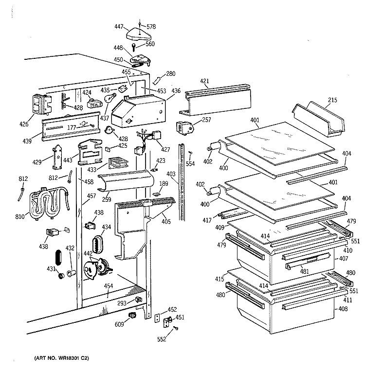 FRESH FOOD SECTION Diagram and Parts List for MST25GRYAWW  General Electric Refrigerator
