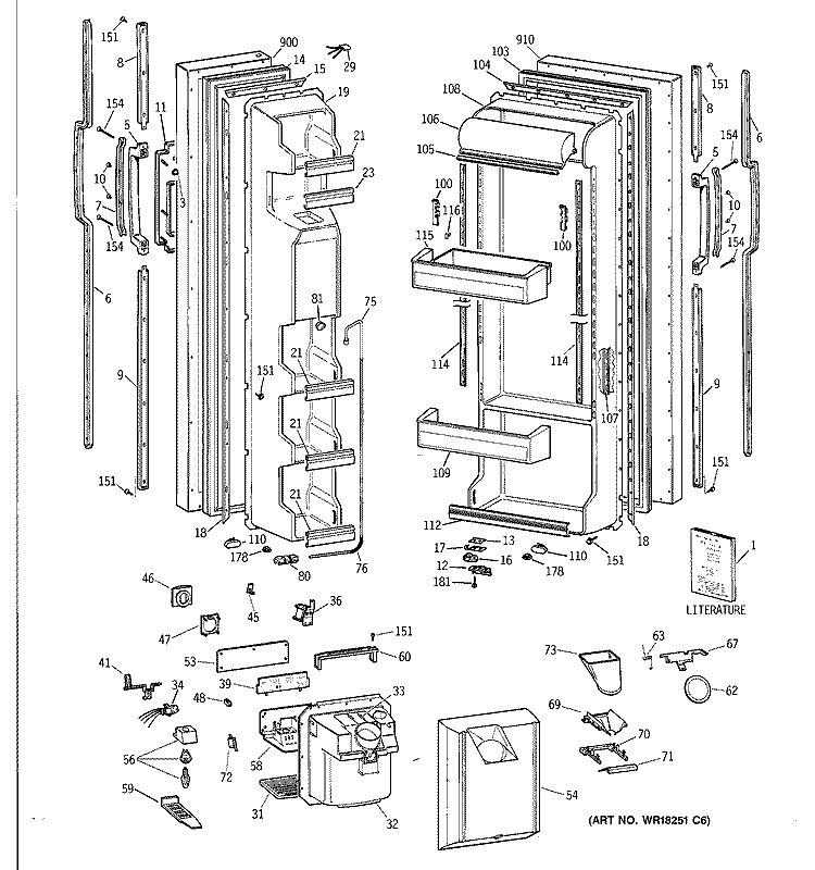 DOORS Diagram and Parts List for MSG25GRYAWW  General Electric Refrigerator