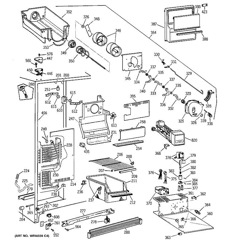 FREEZER SECTION Diagram and Parts List for MSG25GRYAWW  General Electric Refrigerator