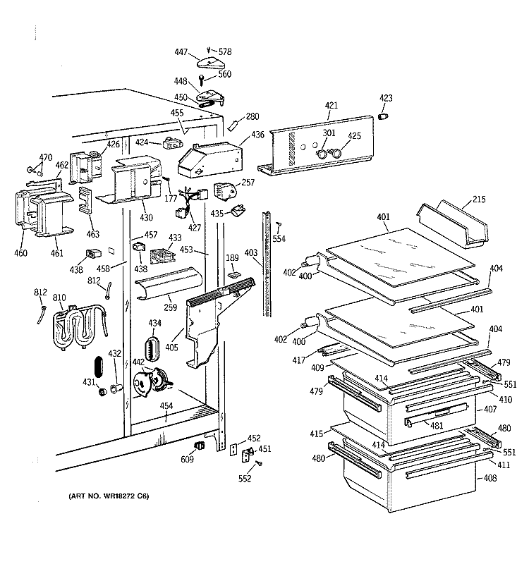 FRESH FOOD SECTION Diagram and Parts List for MSG25GRYAWW  General Electric Refrigerator