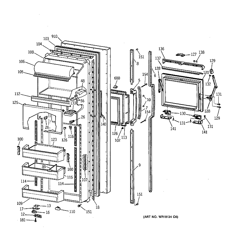 FRESH FOOD DOOR Diagram and Parts List for MSK27DHXAAA  General Electric Refrigerator