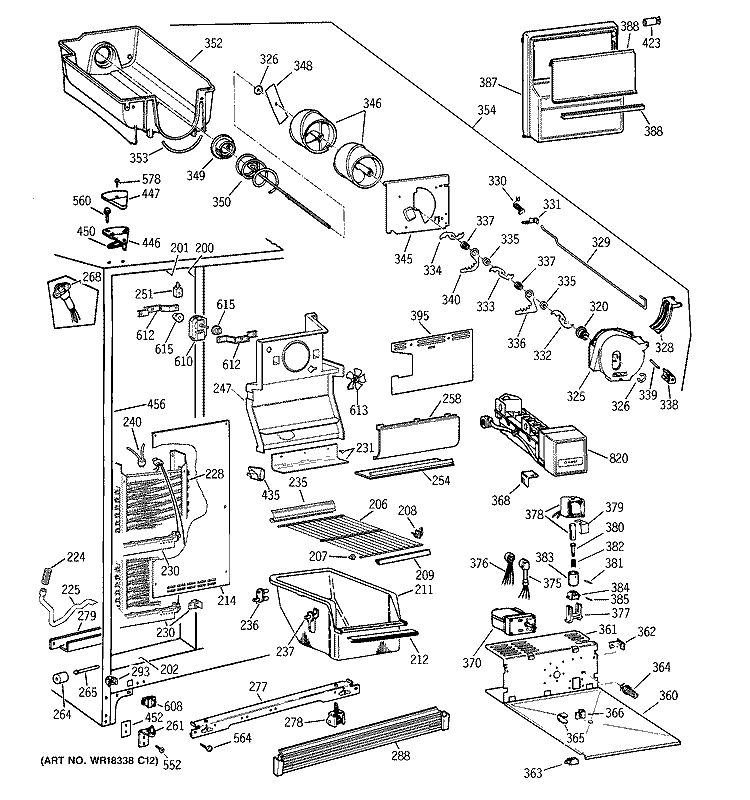 FREEZER SECTION Diagram and Parts List for MSK27DHXAAA  General Electric Refrigerator