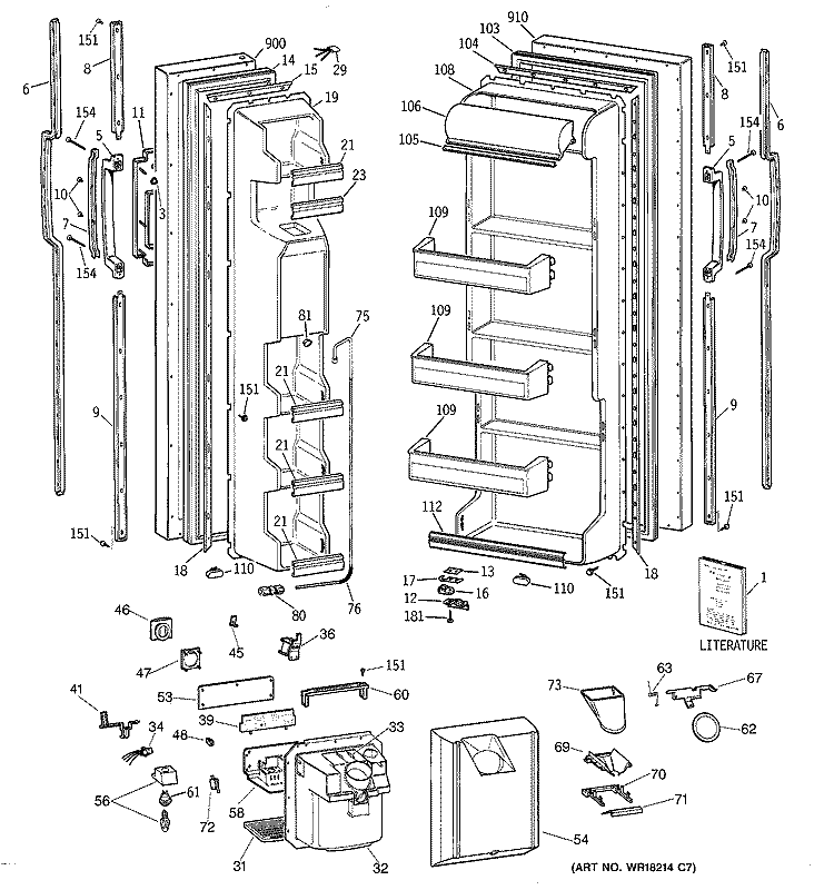 DOORS Diagram and Parts List for MST24GRXAWW  General Electric Refrigerator