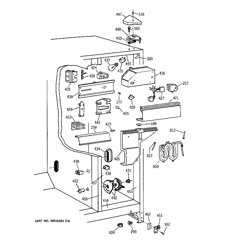 FRESH FOOD SECTION Diagram and Parts List for MST24GRXAWW  General Electric Refrigerator