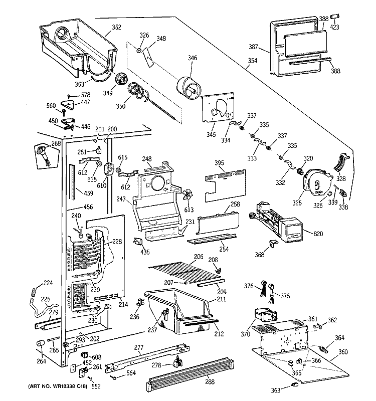 FREEZER SECTION Diagram and Parts List for MSZ20GWYDWW  General Electric Refrigerator
