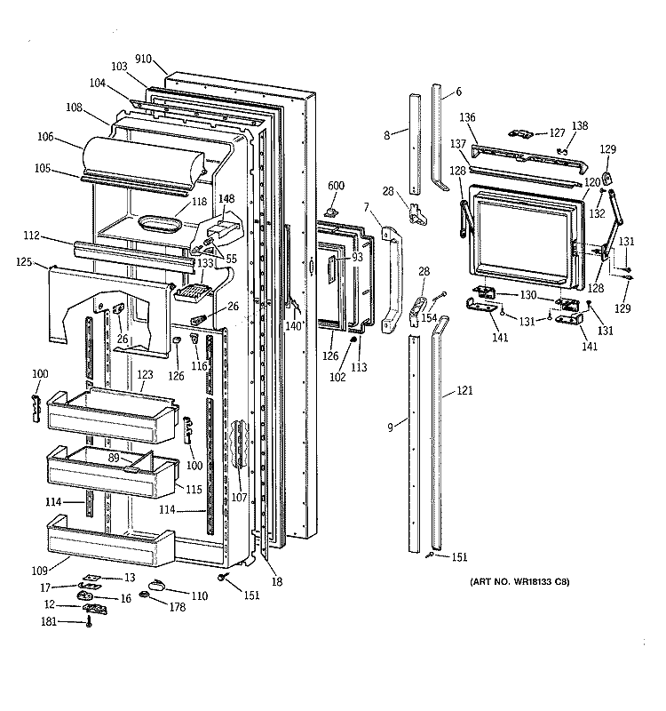 FRESH FOOD DOOR Diagram and Parts List for MSK27PFXEAA  General Electric Refrigerator