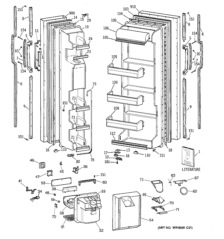 DOORS Diagram and Parts List for MSK22GRXEAD  General Electric Refrigerator