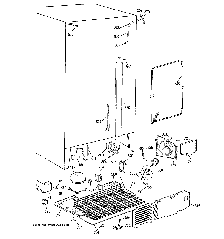 UNIT PARTS Diagram and Parts List for MSK27DRXEAA  General Electric Refrigerator