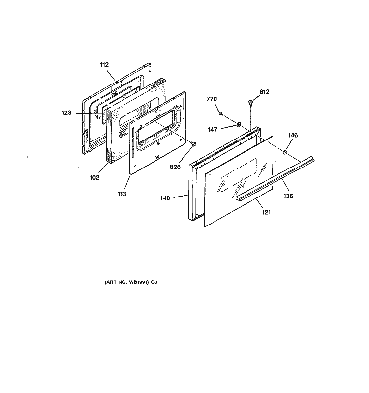 DOOR Diagram and Parts List for LEB131GT1AD  General Electric Range