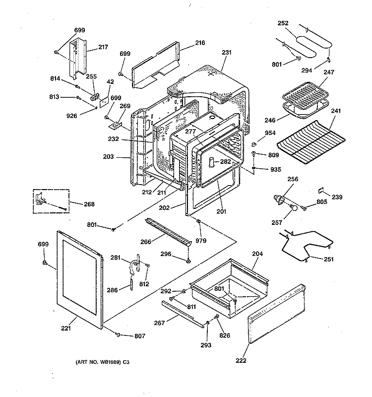 BODY PARTS Diagram and Parts List for LEB131GT2WH  General Electric Range