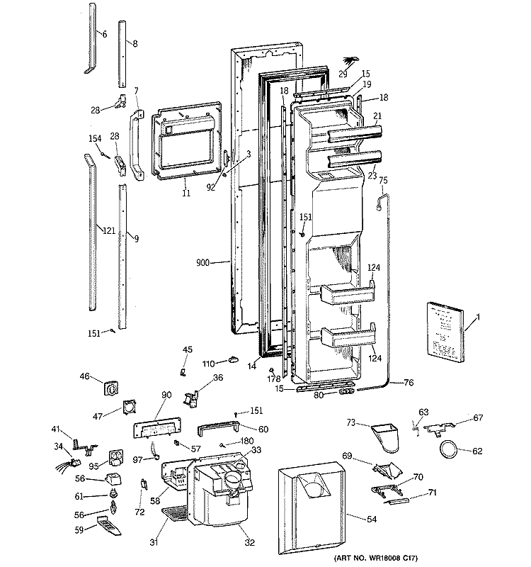 FREEZER DOOR Diagram and Parts List for MSK27PFZAWW  General Electric Refrigerator