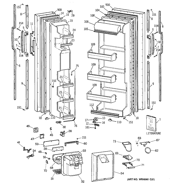 DOORS Diagram and Parts List for MSG22GRZAWW  General Electric Refrigerator
