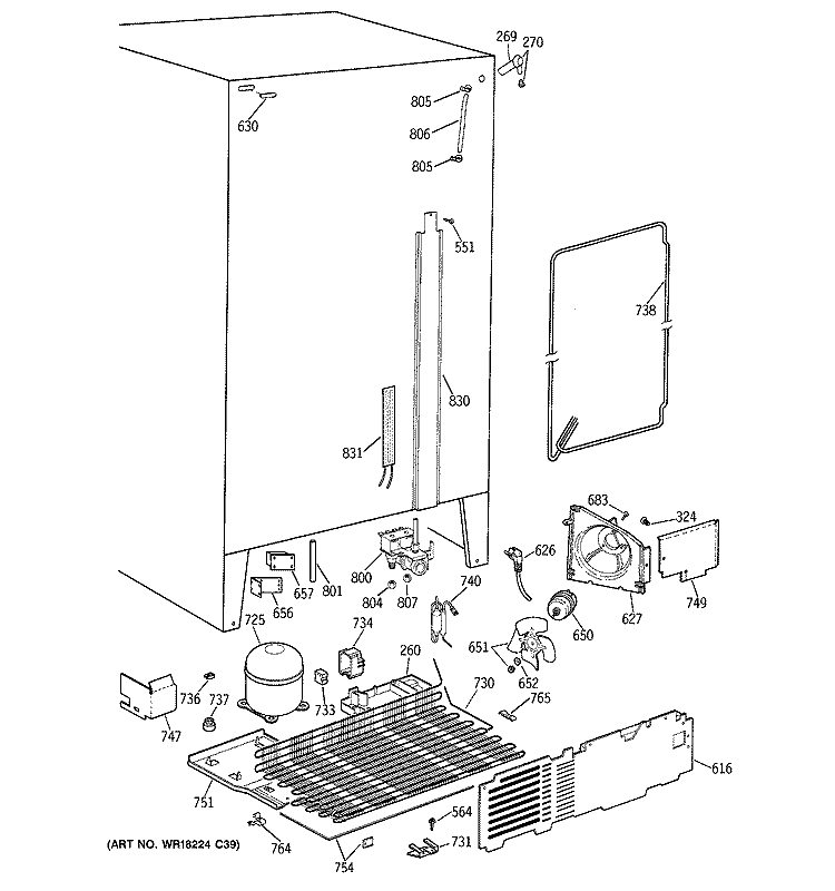 UNIT PARTS Diagram and Parts List for MSG22GRZAWW  General Electric Refrigerator
