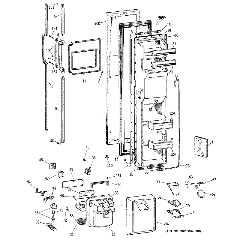 FREEZER DOOR Diagram and Parts List for MSG27DHZAWW  General Electric Refrigerator