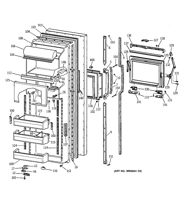 FRESH FOOD DOOR Diagram and Parts List for MSG27DHZAWW  General Electric Refrigerator